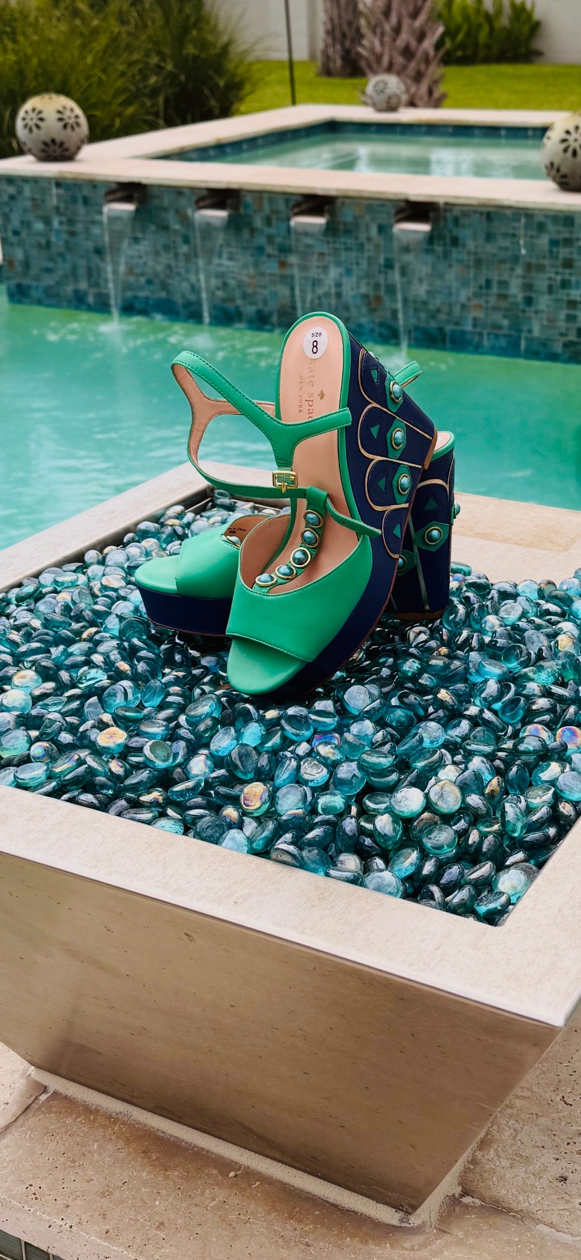 Kate Spade Green Platform Studded Wedge Heels