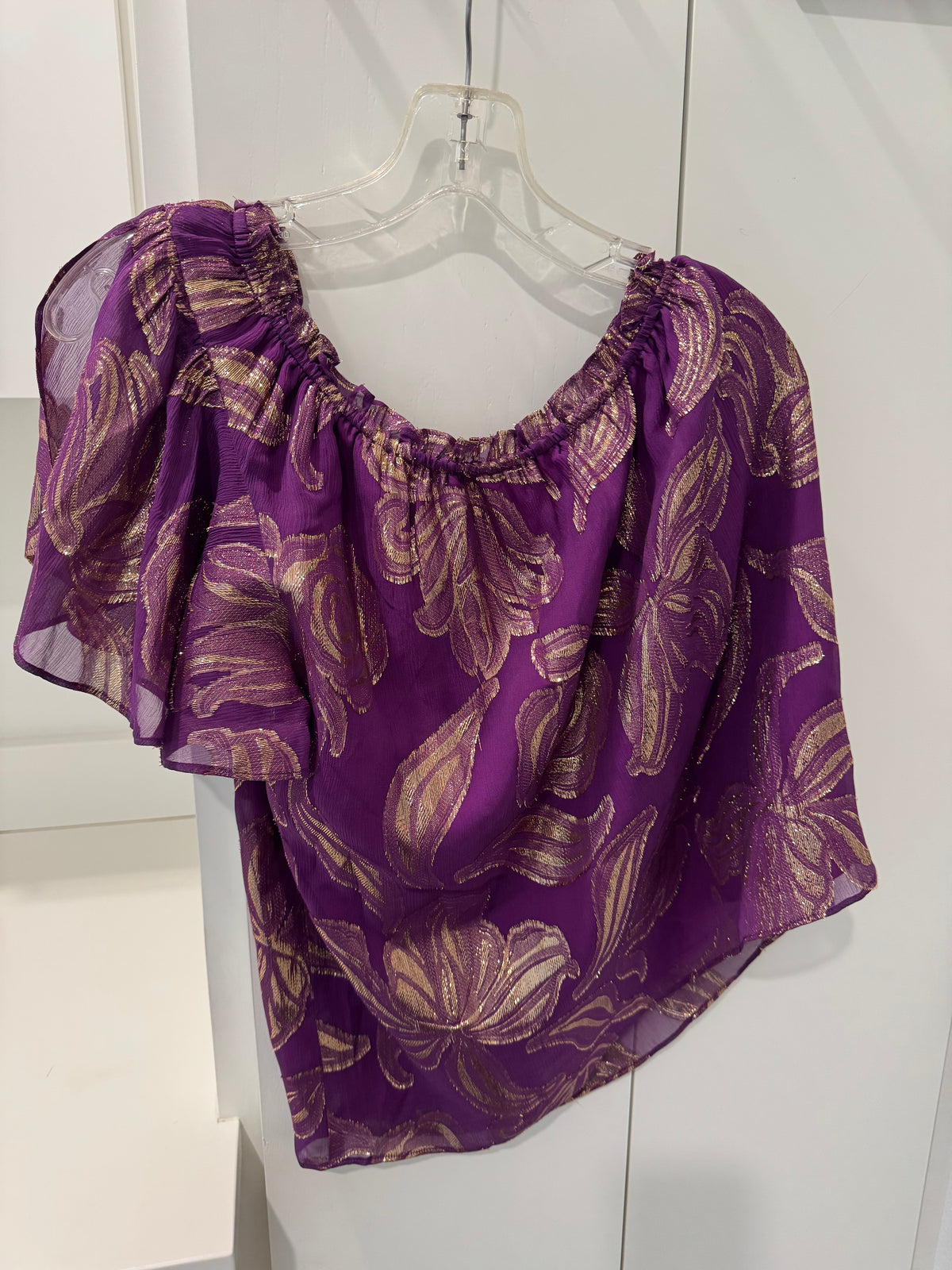 Ramy Brook Purple-Gold Floral Off-Shoulder Blouse
