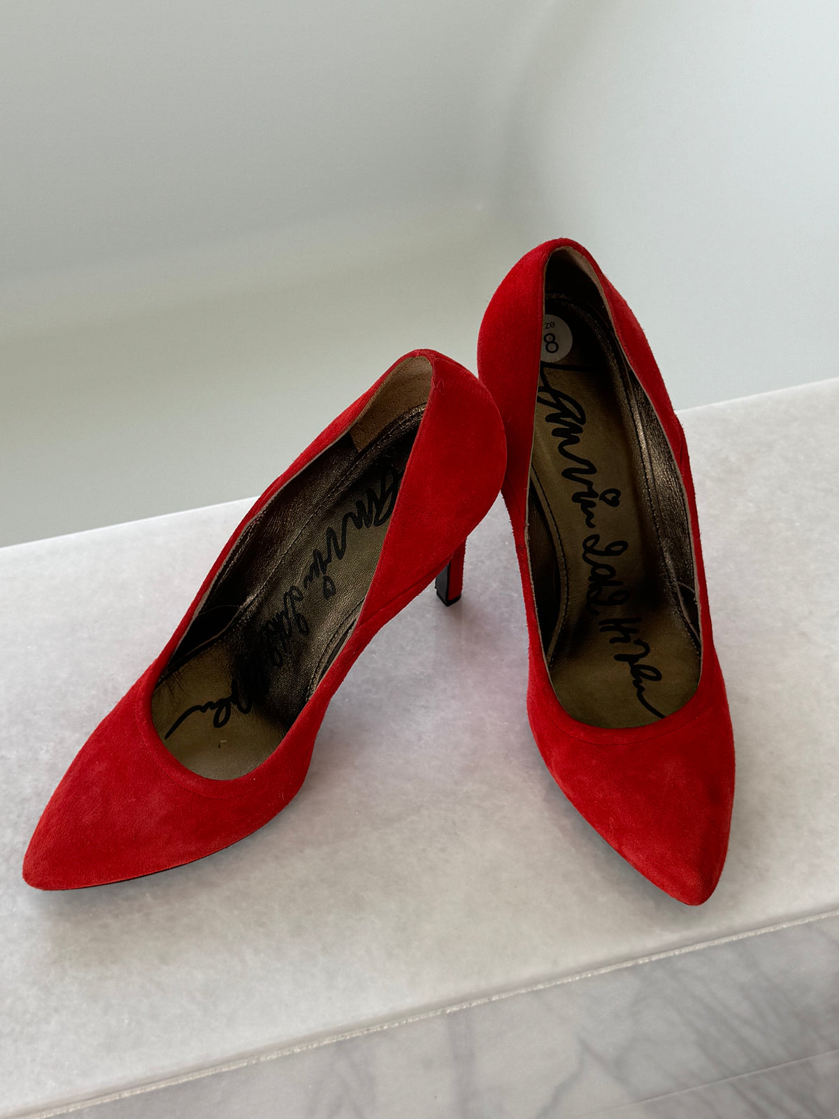 Lanvin Red Suede Pointed Toe Pumps