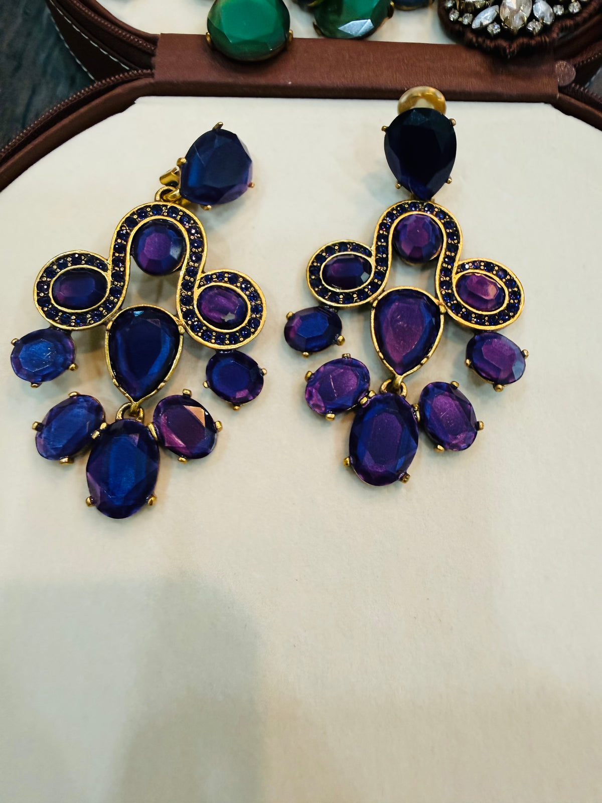 Oscar de la Renta Blue Purple Chandelier Drop Earrings