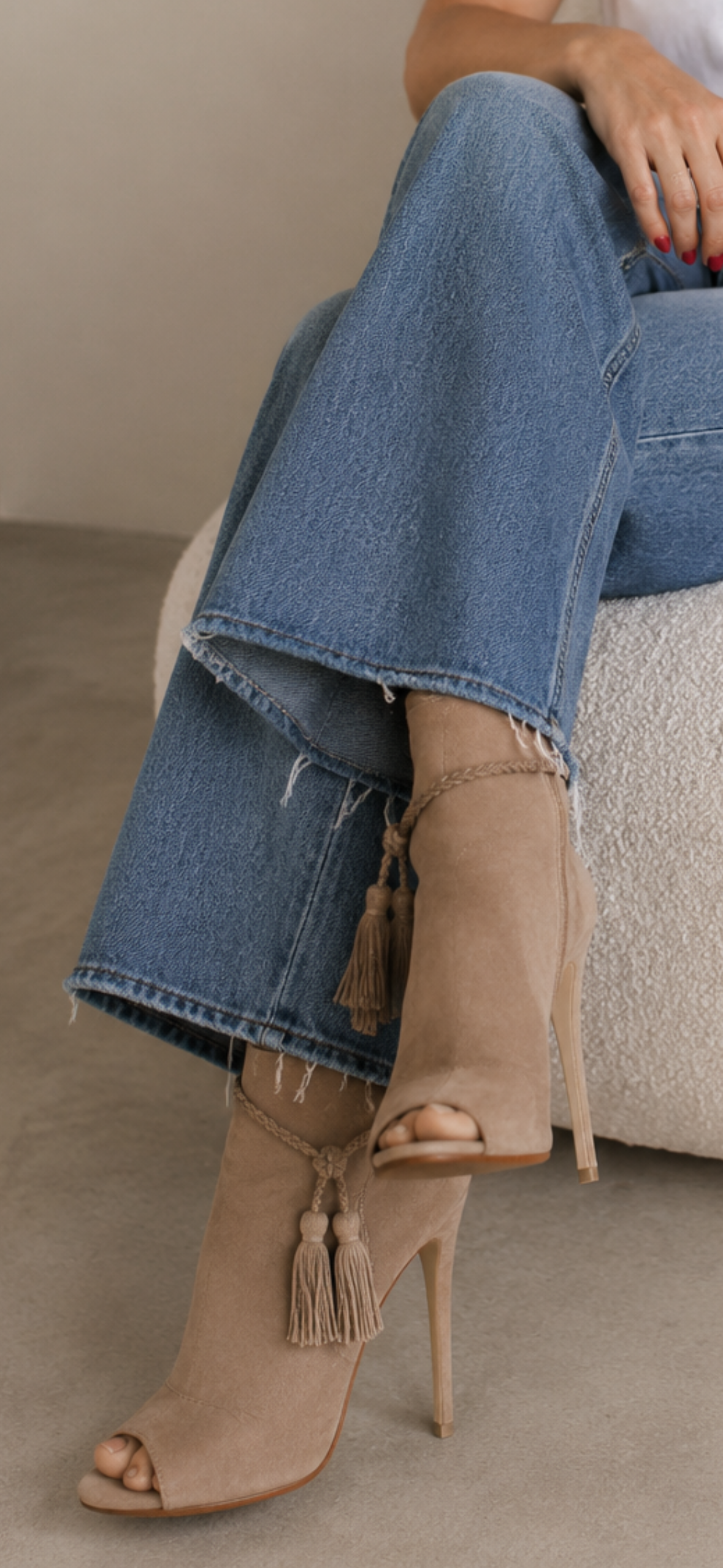 Schultz taupe suede heels with tassels