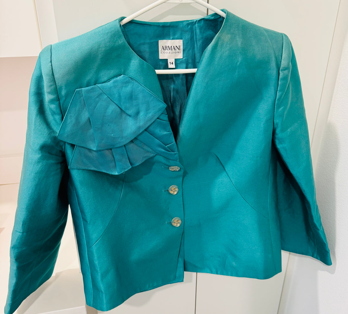 Armani Collezioni Teal Ruffle Blazer Jacket