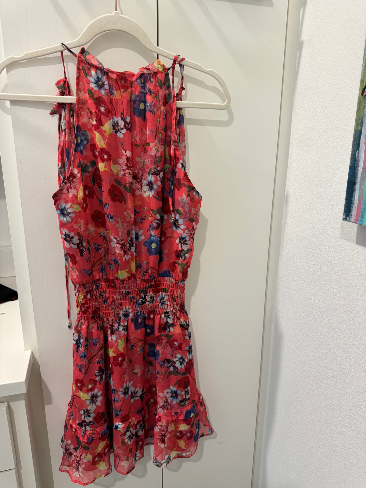 Parker Red Floral Ruched Sleeveless Dress