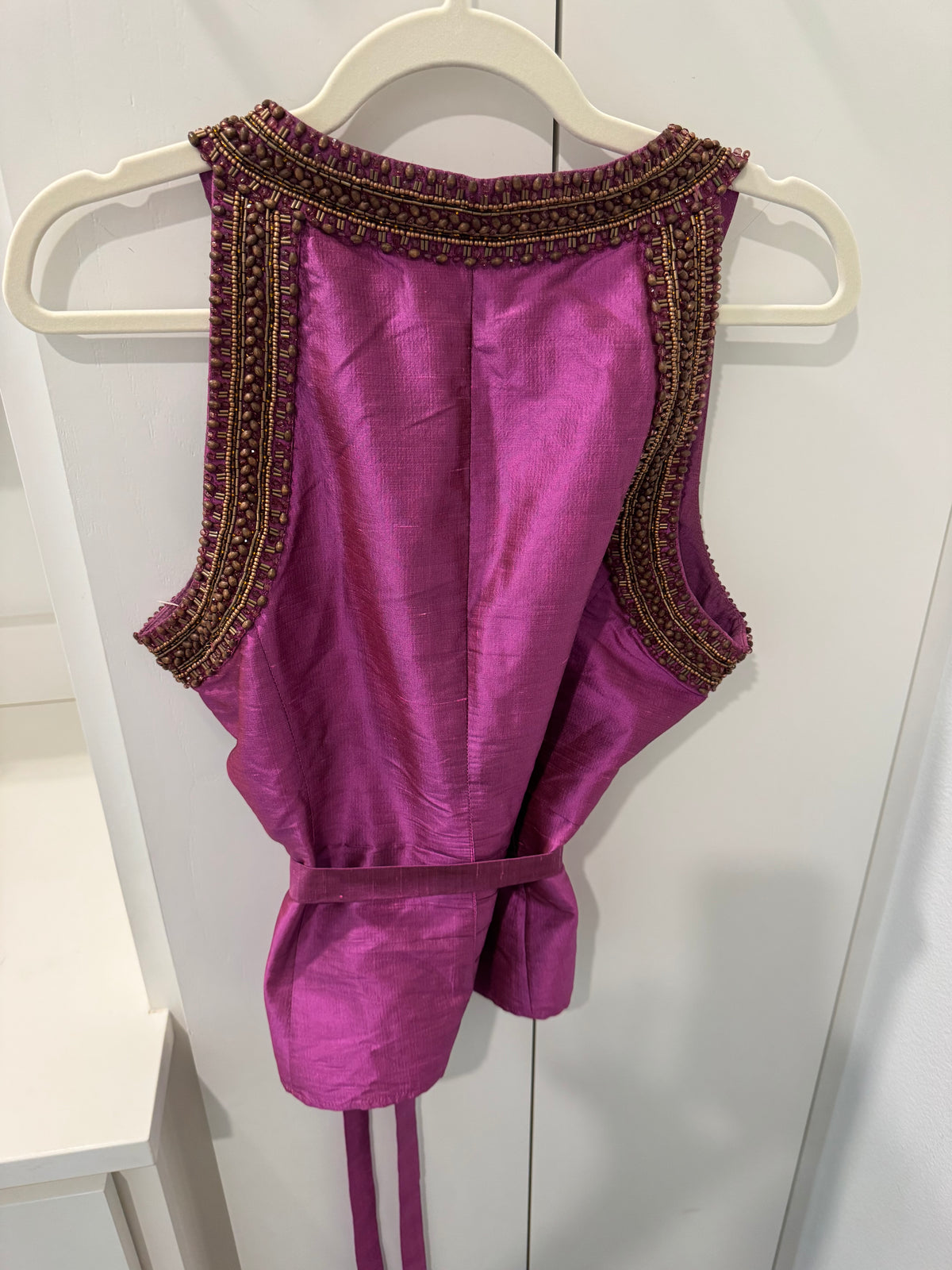 Lafayette 148 Magenta Beaded Wrap Blouse