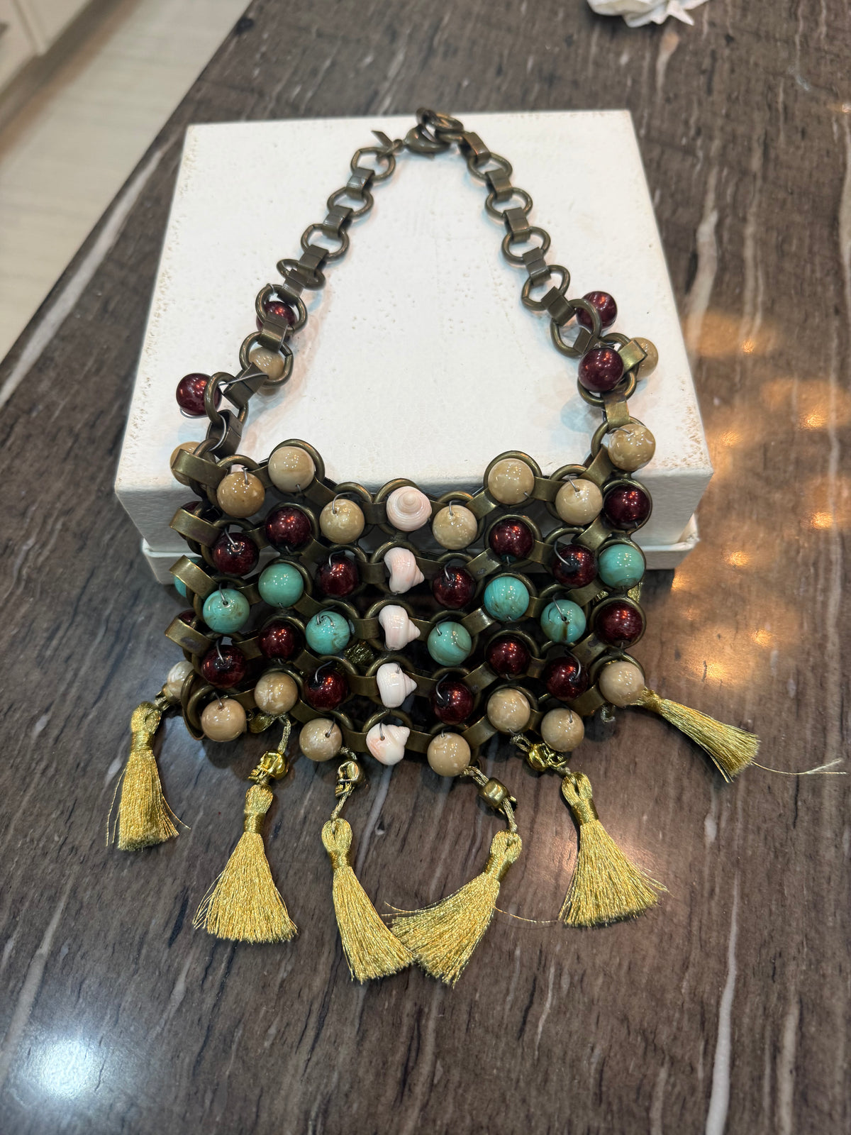 Dannijo Beaded Bib Necklace with Tassels