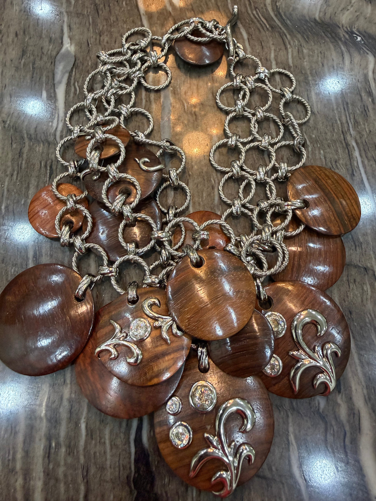 Dominique Aurientis Wood Bead Statement Necklace