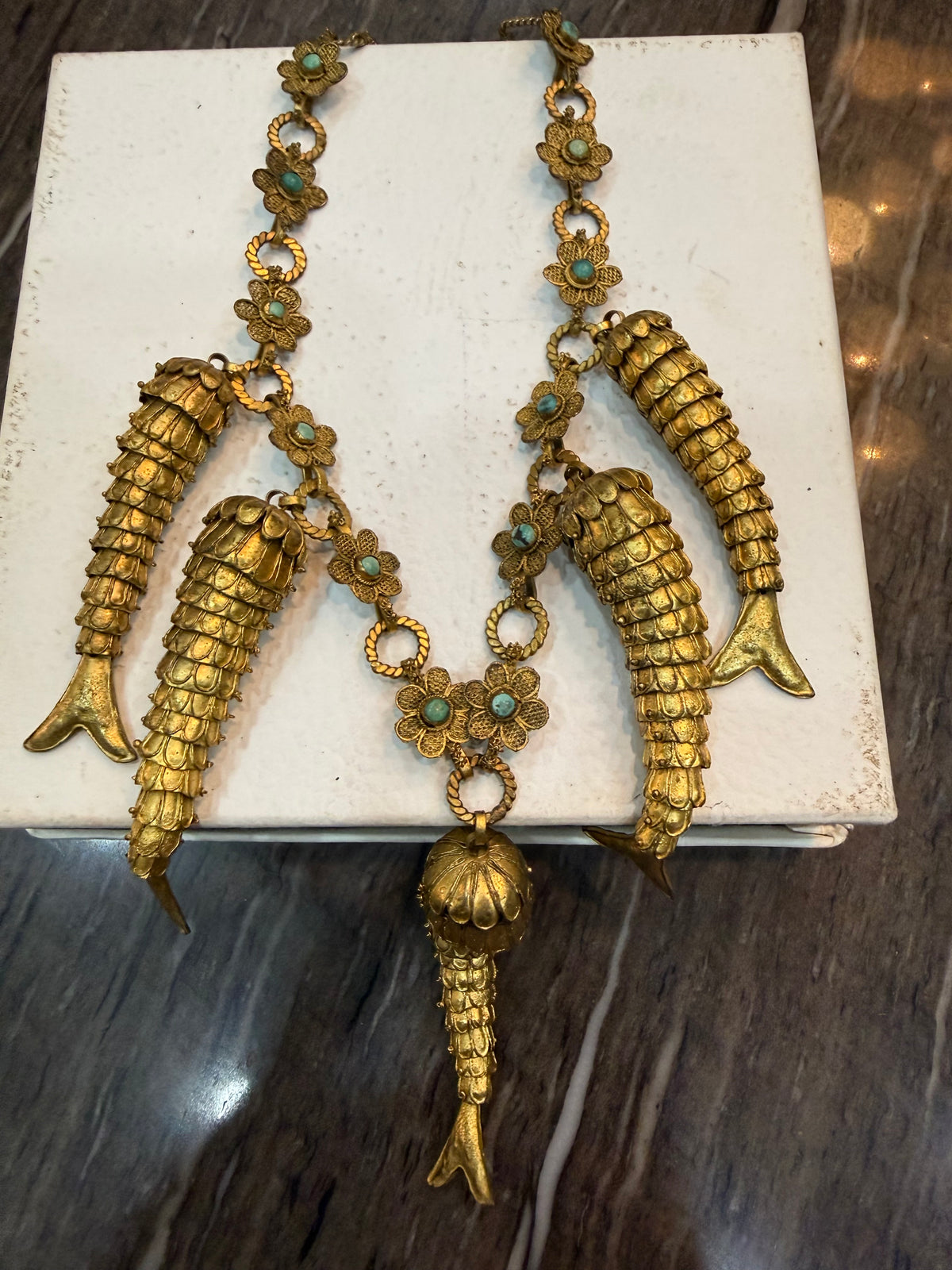 Gypsy Vintage Gold Fish Charm Necklace
