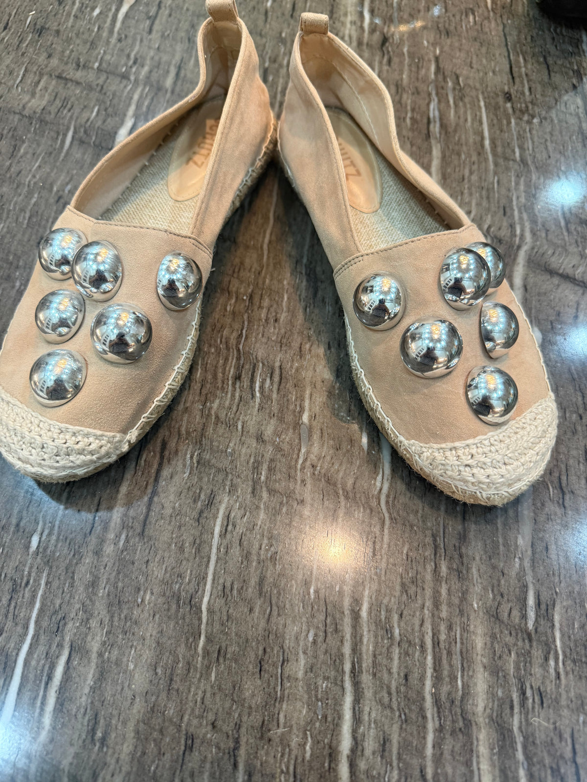 Schutz Beige Studded Slip-On Espadrille