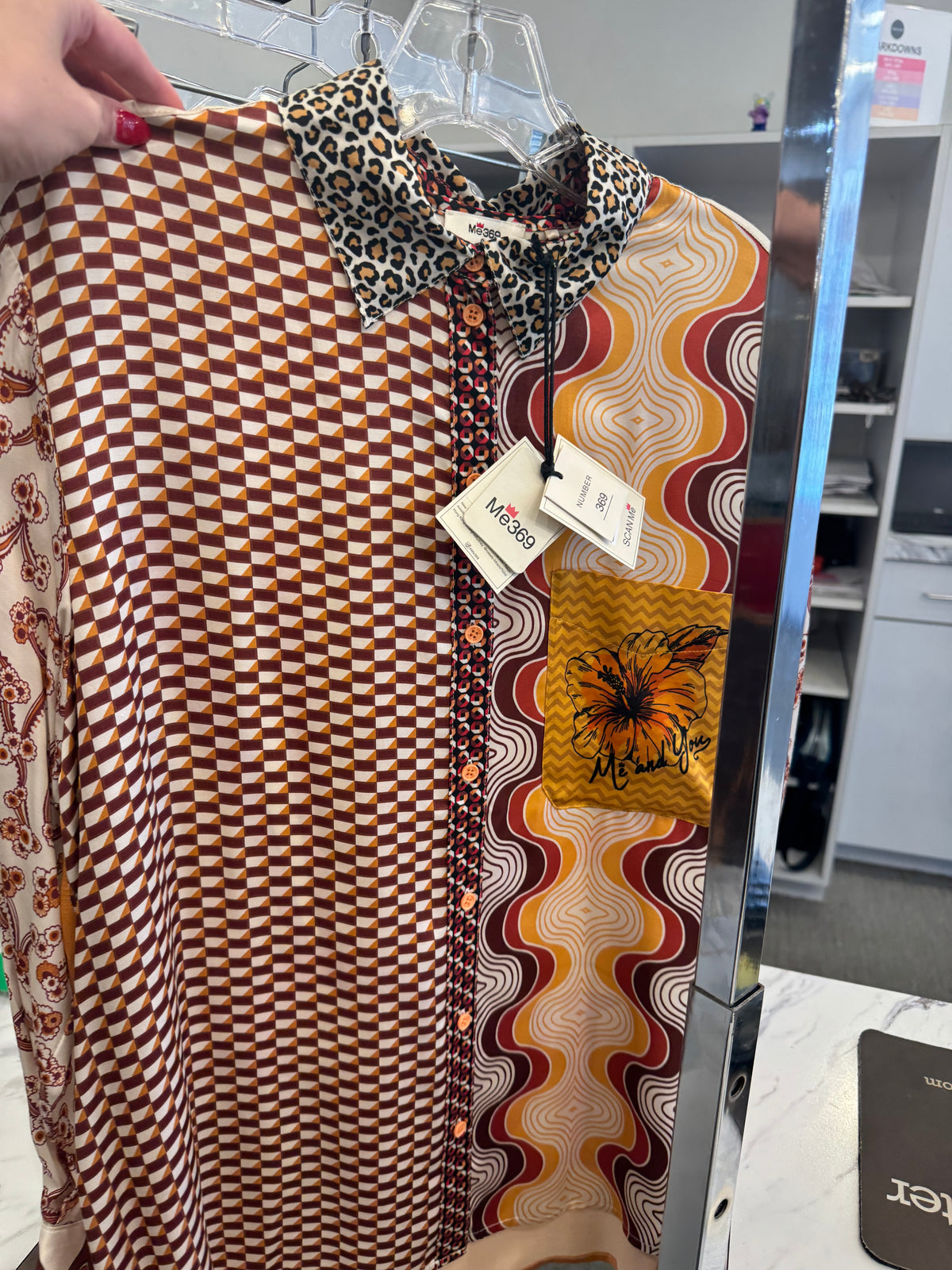 Me369 Mixed Pattern Long Sleeve Blouse