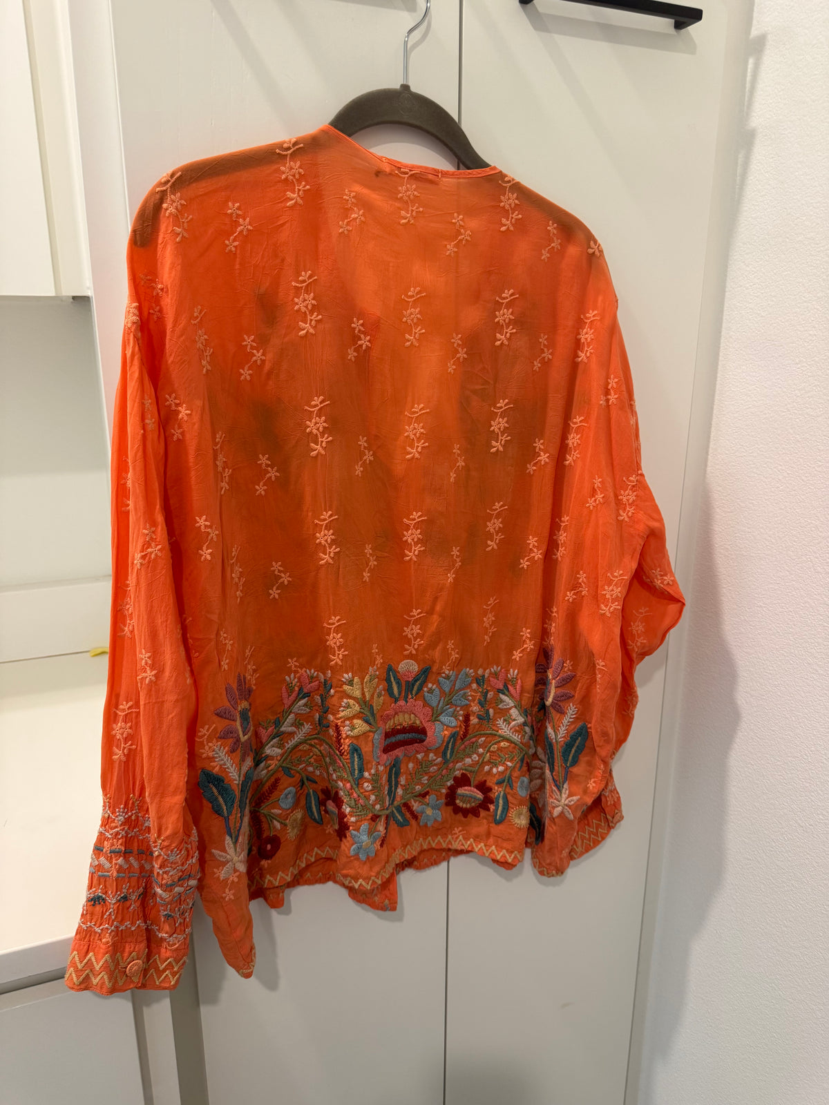 Johnny Was Embroidered Orange Button Front Blouse