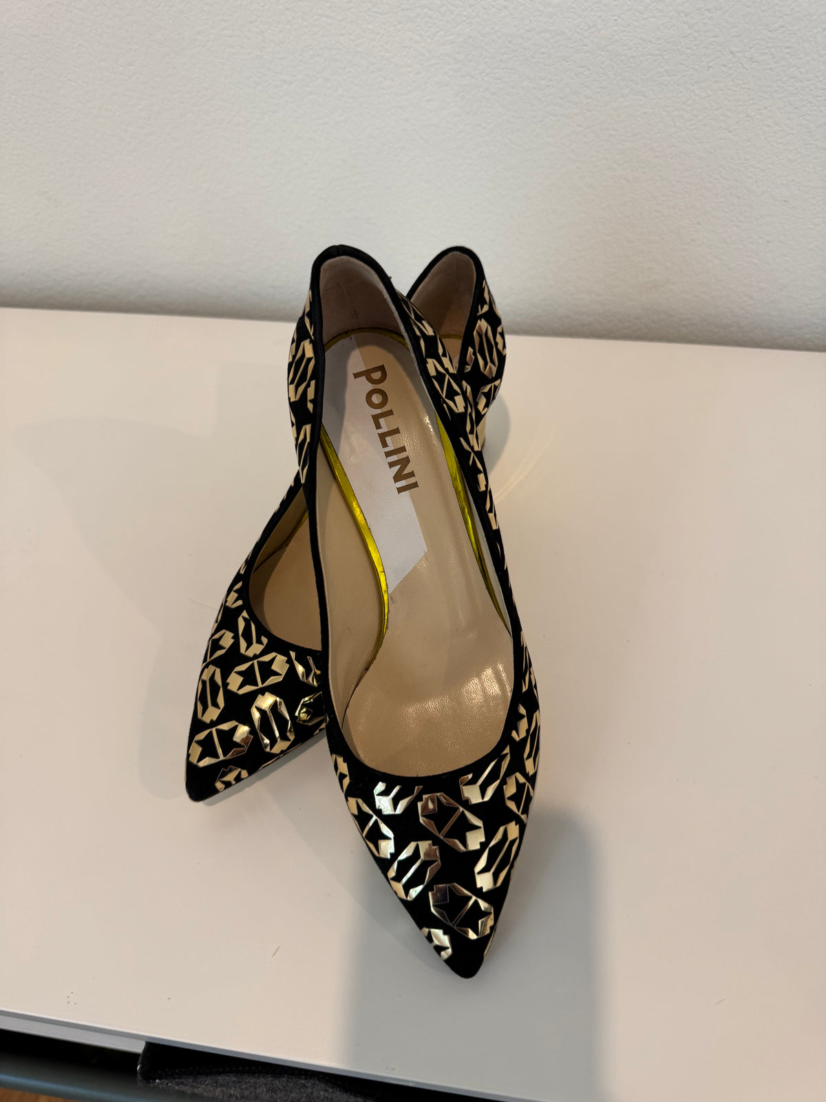 Pollini Gold Geometric Print Pointed Pumps