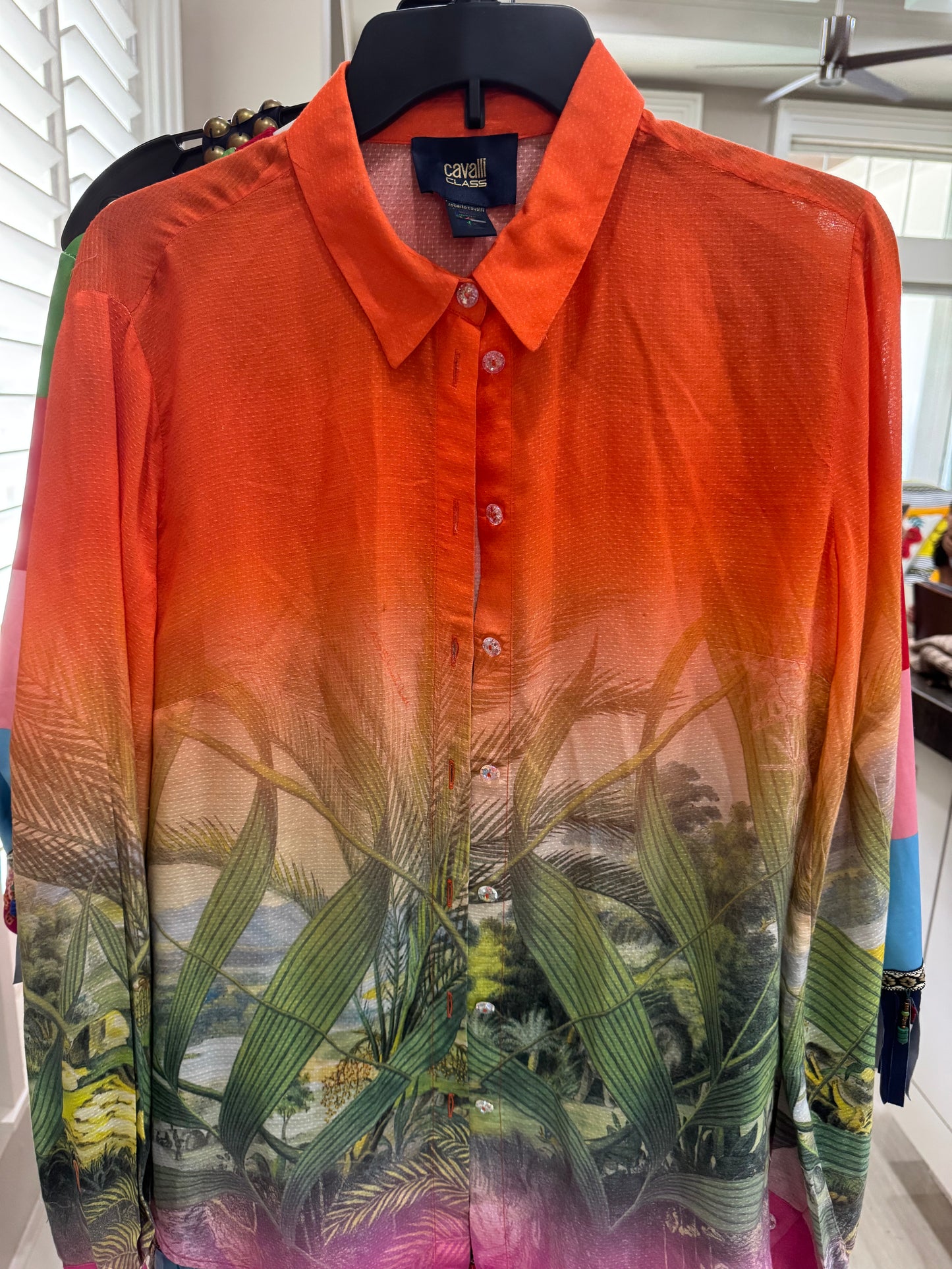 Cavalli Class Tropical Ombre Button-Up Blouse