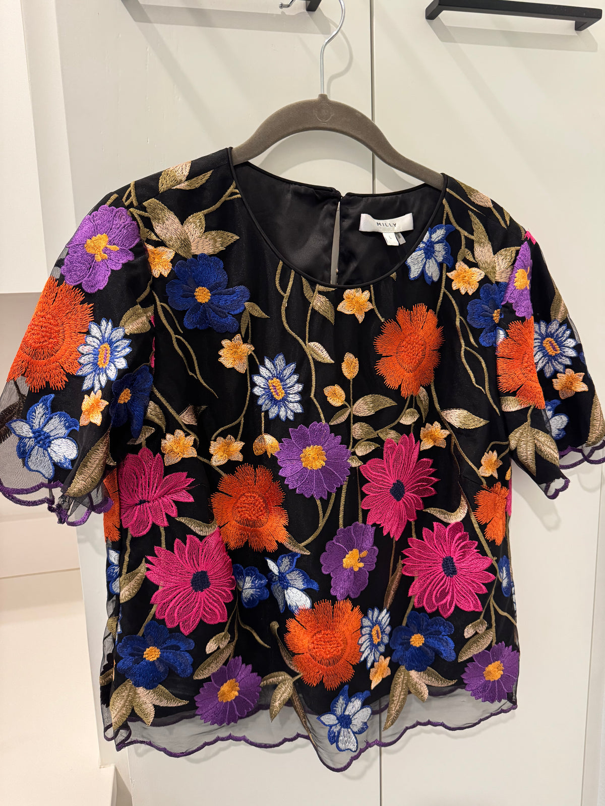 Milly Embroidered Floral Black Blouse