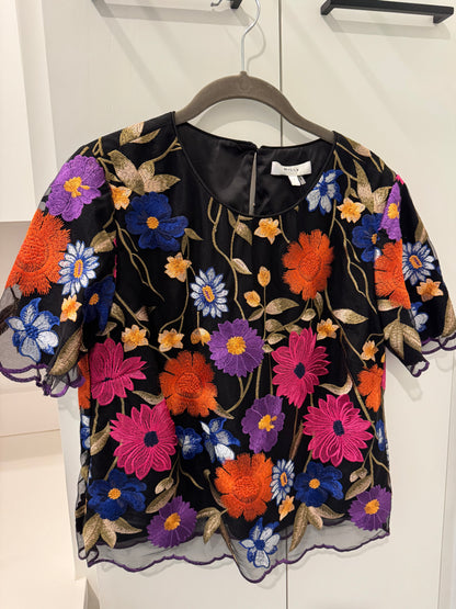 Milly Embroidered Floral Black Blouse