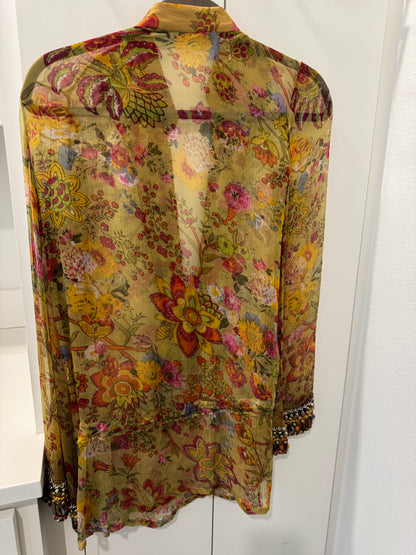 Monique Leshman Floral Beaded Tunic Blouse