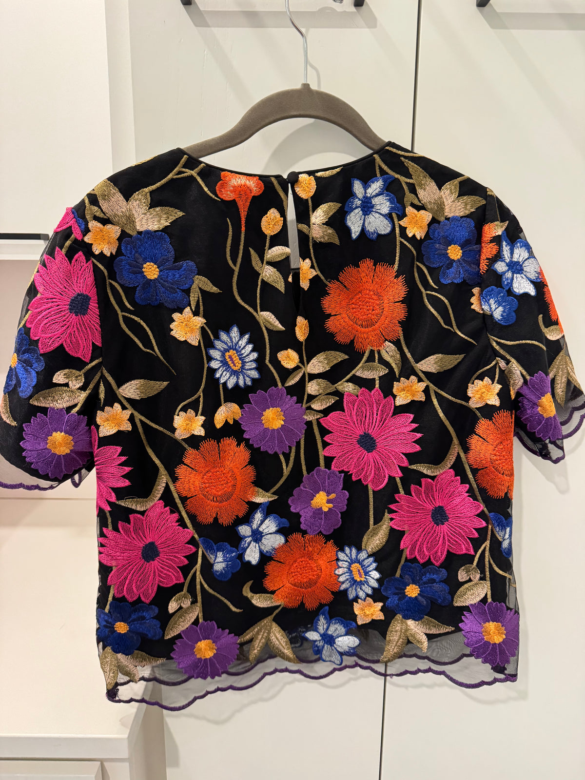 Milly Embroidered Floral Black Blouse