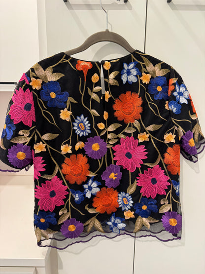 Milly Embroidered Floral Black Blouse