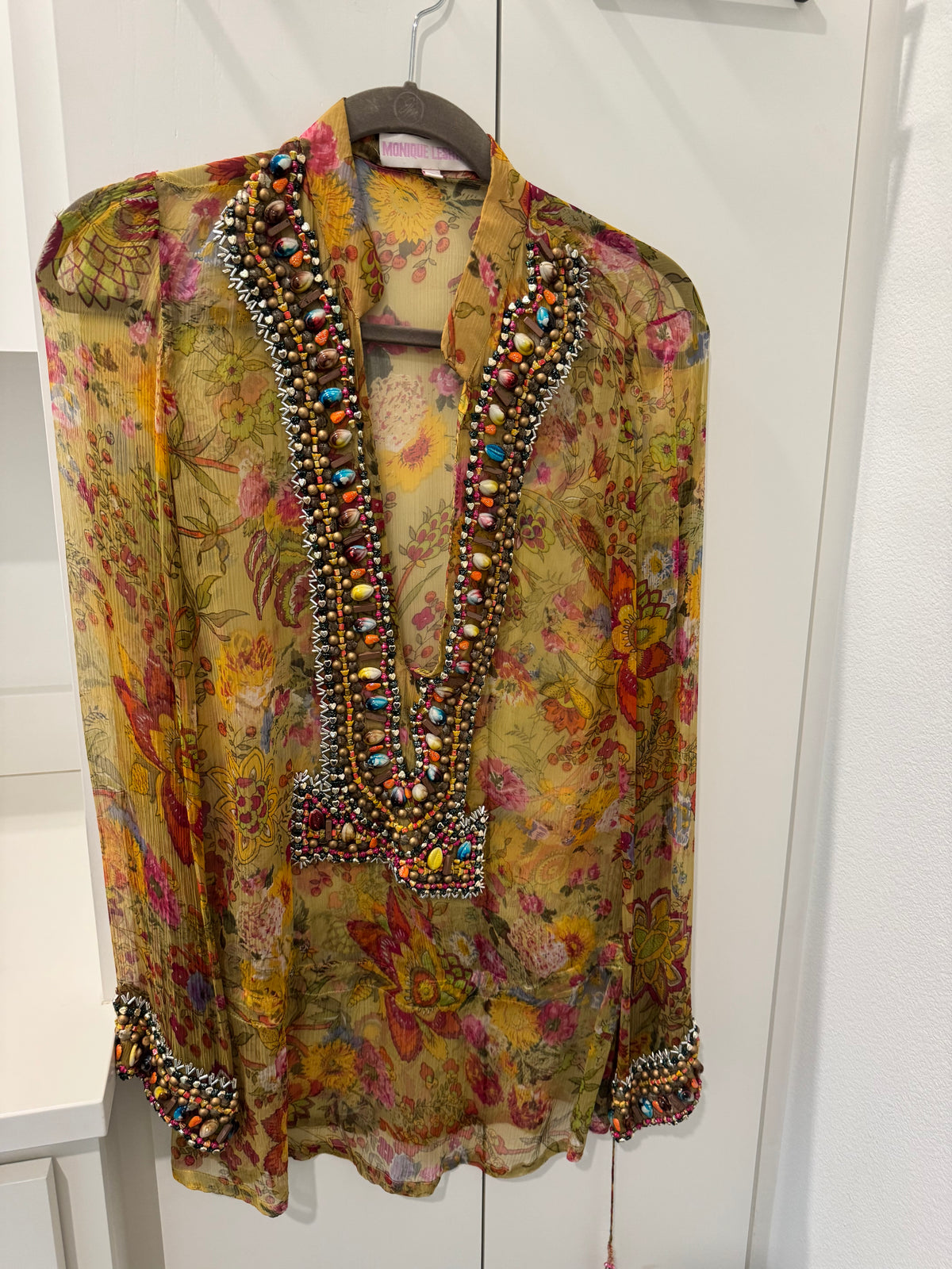 Monique Leshman Floral Beaded Tunic Blouse