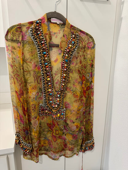Monique Leshman Floral Beaded Tunic Blouse