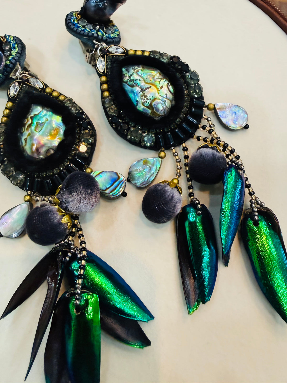 Ranjana Khan Black Abalone Shell Statement Clip Earrings