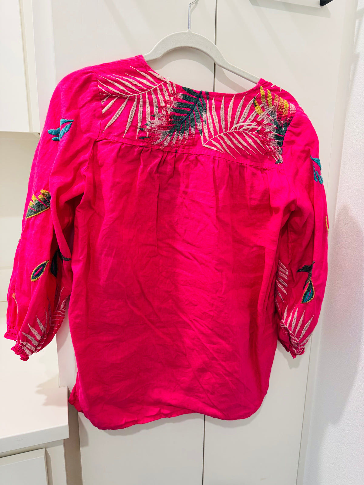 Johnny Was Embroidered Tropical Leaf Blouse