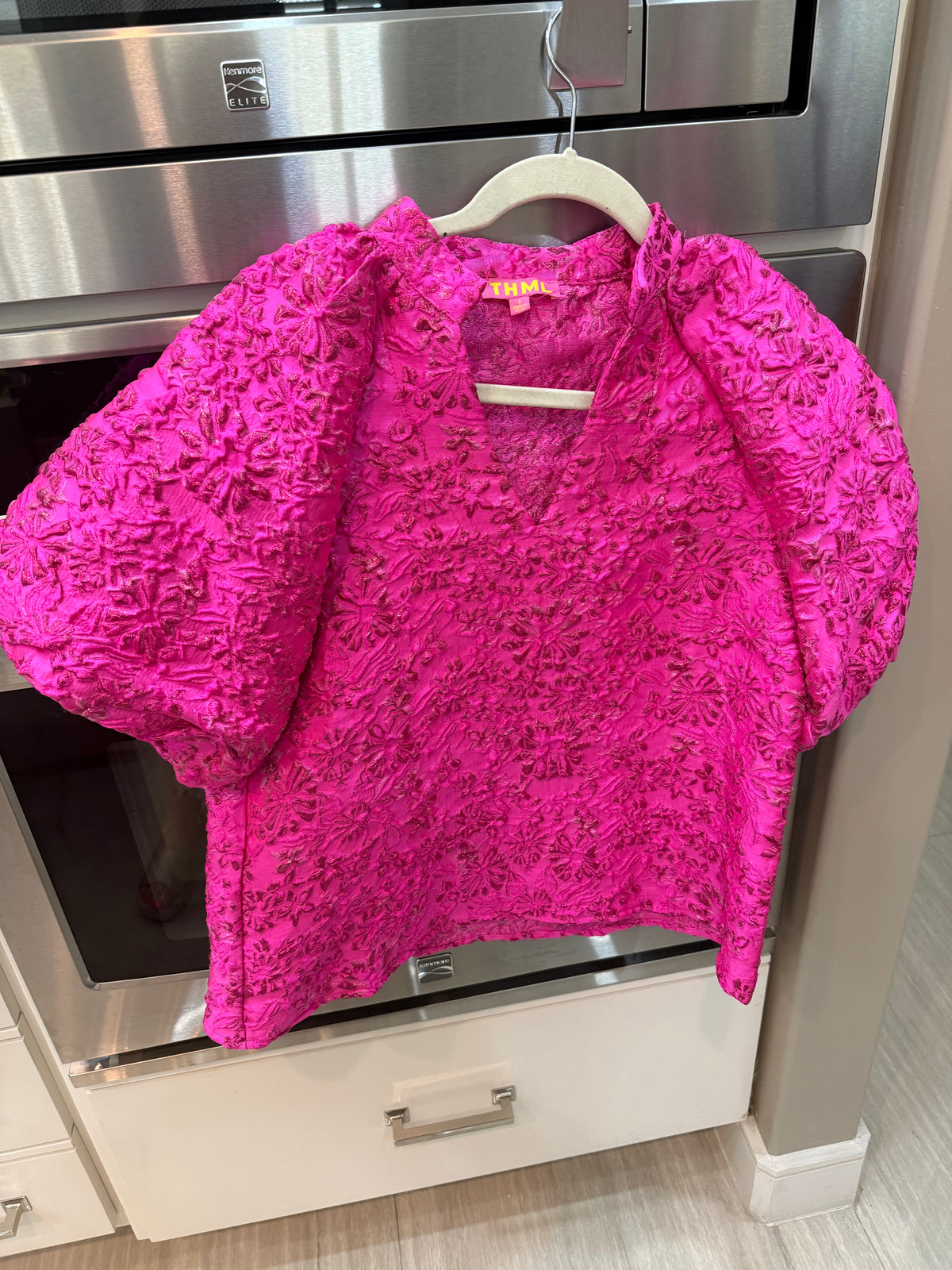 THML Hot Pink Textured Puff Sleeve Blouse