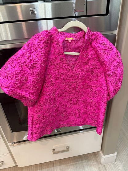 THML Hot Pink Textured Puff Sleeve Blouse