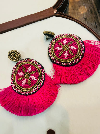 Beaded Fringe Chandelier Earrings